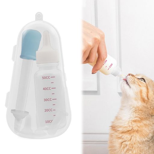 AAGWW 5点セット ペット用 小狗 猫用 哺乳瓶 セット おしゃぶり付き 離乳 給餌 水 薬 栄養補給 哺乳/ケア用品 収納ボックス付き(デザイン:60mlのホワイトボトル+青いドロッパー,5点セット)