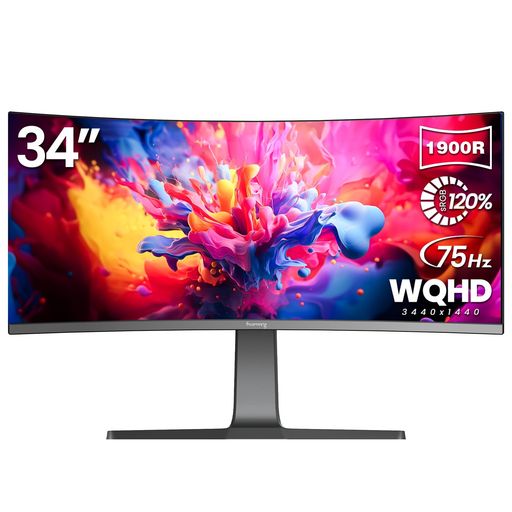 【34インチ 曲面ゲーミングモニター】Suevery ウルトラワイド UWQHD (3440x1440) 75Hz PCモニター 21:9 IPSパネル R1900 HDR10対応 HDMI 10bitカラー スピーカー内蔵 FreeSync 傾斜調整