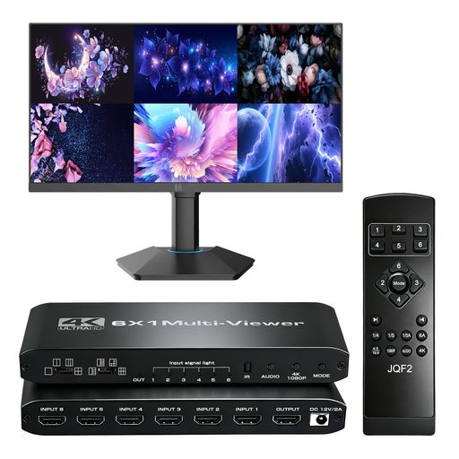 ■【6入力の映像同時表示/14分割モード搭載】本製品は、6チャンネルのHD映像分割を実現するHDMIマルチビューアー(6入力切替器)です。パソコン、ゲーム機、監視カメラなど、最大6台のHDMI機器を1つのディスプレイに接続し、同時に表示できます。14種類の多彩な画面分割モードを搭載。会議室やセキュリティ監視、イベント会場など、さまざまな現場でご活用いただけます。(詳しい分割モードは商品画像を参照ください) ■【簡単2WAY操作!手動ボタン&amp;IRリモコン対応】制御方法は柔軟で、本体のボタン操作に加え、付属のIRリモコンでも簡単に入力切替や表示モードの変更が行えます。面倒な設定は一切不要です。IRリモコンでパネルボタンやIRリモコンで入力信号を切り替えることができます。これは操作が非常に簡単です。(詳しい設定方法は商品画像をご参照ください) ■【4K@30Hz / 1080p@60Hz 高解像度入力対応】HDMI出力解像度は1080p@60Hzおよび4K@30Hzに対応。HDMI 1.4、HDCP 1.4をサポートし、下位互換性もあります。3D映像にも対応しています。