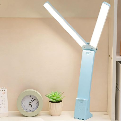 LEDデスクライト 充電式 4000mAh 折り畳み式 卓上ライト 3段階調色 コードレス 読書ライト 多角度調整 メモリー機能 (スカイブルー)