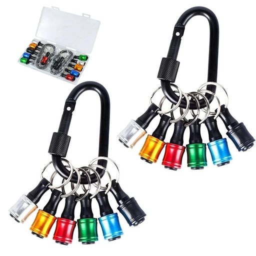 6色12点 6.35mm(1/4”)ビットホルダー 彩色 キーホルダー ビットホルダー 1/4六角軸 ドライバー ビット接続 アダプター 登山扣