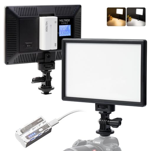 VILTROX L116T LED ビデオライト(白np-f550バッテリー付き) 撮影ライトキット 超薄型LEDパネル 輝度と色温度調整可能 3300K-5600K CRI95+ 小物撮影 結婚式写真撮影 一眼レフカメラ対応