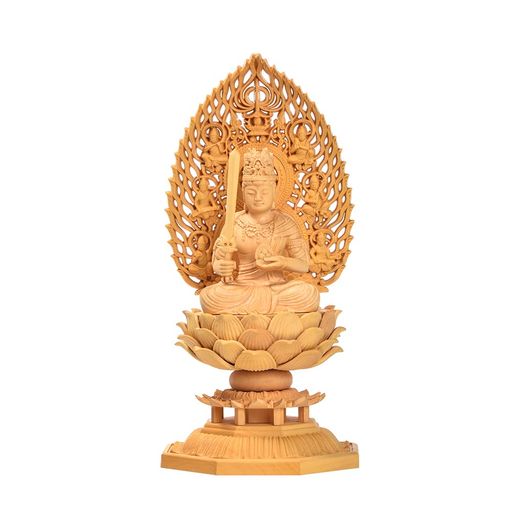 虚空蔵菩薩仏像仏壇仏像木彫り干支置物柘植の木飛天光背蓮華台座丑年・寅年お守り本尊祈る厄除け繁樓藝雕(高さ17cmx巾8.5cmx奥行8.5cm)(原木)