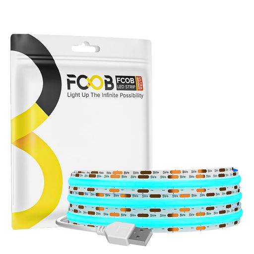 FCOB COB LEDテープライト USB 320LEDs/m 2M アイスブルー 水色 フレキシブル 高密度 幅8mm ストリップライト DC5V 6W/m 調光可能 変形可能 切断可能 寝室 キッチンホーム 屋内装飾 エネルギー 非防水
