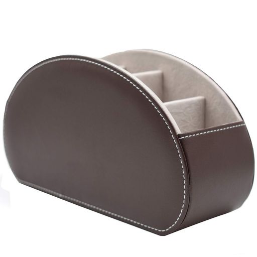 E-Goalリモコンラック多機能収納ボックスPUボックス卓上小物ライトブラウン