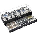 ProCase男性向け腕時計ケース6本10本2段式ウオッチボックスディスプレイケース高級透明アクリル蓋付き引き出しメンズ腕時計ボックスオーガナイザー小物入れ