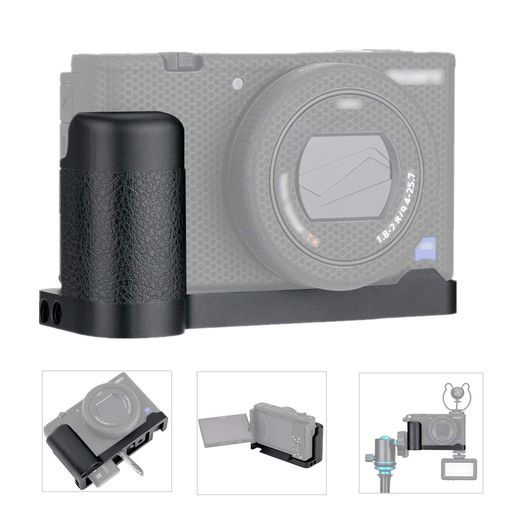Sony ZV-1 カメラ用のハンドグリップです。 良質なアルミニウム合金製で、軽くて丈夫です。 グリップ部にはファイバーレザーを採用しホールド感を高めます。 装着する時に、バッテリーやメモリーカードを取り外しても大丈夫です。 1/4"-20のネジ穴を通じて、三脚や他の機材などを直接に取り付ける可能です。