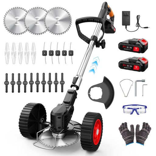 草刈り機充電式高性能21V4000mAhのバッテリー総容量強力電動草刈り機1880W低騒音補助ホイール伸縮可角..