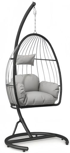 TUIYIDUOハンキングチェア卵型吊り下げハンモックスイングチェア1人掛け耐荷重150kgクッションとスタン..