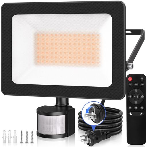 CLY人感センサーライト屋外防犯LED投光器80W電球色10000LM2700KIP66防水作業灯フラッドライト超爆光【2025年最新改良リモコン操作無段階調光常時点灯機能本体センサー部もモード調整可能】自…