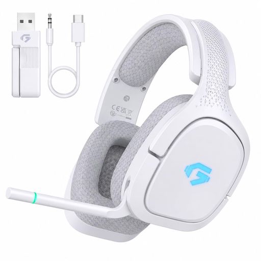 Gvyugke ゲーミングヘッドセット 4WAY接続 2.4G USB/Type-C/Bluetooth 5.4/3.5mm有線 回転式マイク ノイズキャンセリング ワイヤレス ヘッドセット 超低遅延 50mmドライバー 7.1ch立体サラウンド