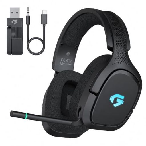 Gvyugke ゲーミングヘッドセット 4WAY接続 2.4G USB/Type-C/Bluetooth 5.4/3.5mm有線 回転式マイク ノイズキャンセリング ワイヤレス ヘッドセット 超低遅延 50mmドライバー 7.1ch立体サラウンド