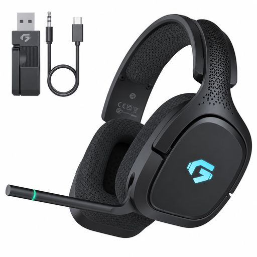 Gvyugke ゲーミングヘッドセット 4WAY接続 2.4GHz USB/Type-C/Bluetooth 5.4/3.5mm有線 回転式マイク ノイズキャンセリング ヘッドセット 超低遅延 50mm大口径ドライバー 7.1ch立体サラウンド