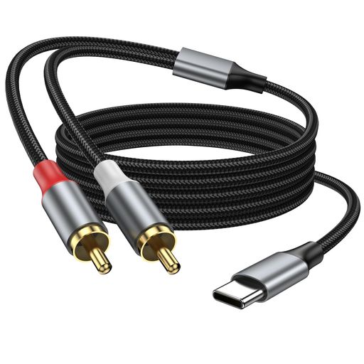 KAYQINHO USB C to RCAオーディオケーブル3M、C型から2RCAオス端子分配器、iPhone 17/16用RCA to USB Cアダプター補助ケーブル、ホームシアターアンプ・テレビスピーカー・ハイファイアンプ対応