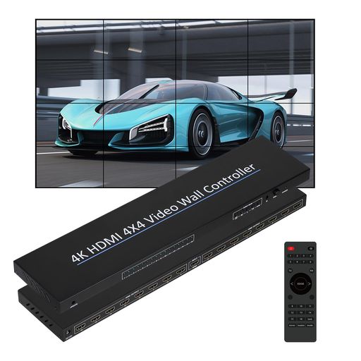【4x4 HDMIビデオウォールコントローラー】この 4x4 スプライサーは、1 つの HDMI 入力と 16 の HDMI 出力をサポートします。スプライサーの主な機能は、完全な HDMI 画像を 16 のブロックに分割し、16 のビデオ ディスプレイに分配することです。16 の HDMI HD ビデオ ディスプレイ ユニットを備え、大きなダイナミックな画像画面を形成します。複数のスプライシング モードをサポートします。音声 デコード機能を備えた HDMI 信号インターフェイス、音声とビデオの完璧な同期、とても素晴らしいです! 【180°画面回転】180°画面回転機能をサポートします。 4x4 モードでは、いずれかの画面を選択して 180 度回転します。(出力デバイスは 1080P@60HZ である必要があることに注意してください) エッジが最も薄い方向にディスプレイを取り付けることができます。エッジマスキング機能により、シームレスな大型ビデオウォールを作成できます。