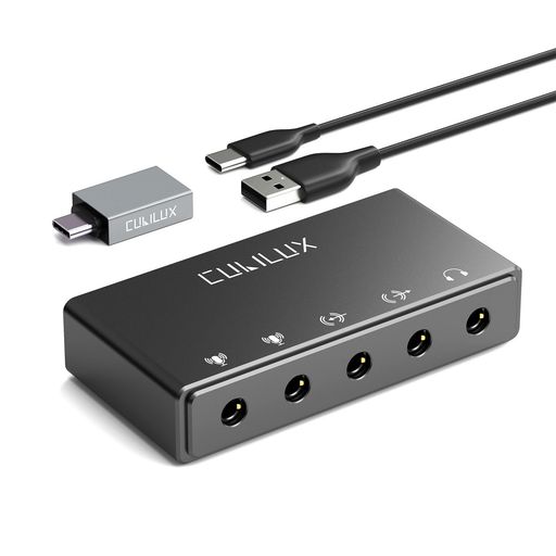 【5イン1多機能オーディオハブ】Cubilux CB5は、USBポートを通じて2系統のステレオマイク入力、1系統のライン入力、1系統のライン出力、1系統のヘッドホン出力に変換し、マイクや楽器、スピーカーやヘッドホンを柔軟に接続可能です。 【マルチトラック録音対応】それぞれの端子に独立したデバイス名が割り当てられるため、マルチトラック録音が簡単に行えます。 【スタジオクオリティの録音性能】高性能チップ内蔵により、最大96kHz/24bitの高精度な録音が可能。ボーカルや楽器の表現を忠実に再現し、プロフェッショナルな音声コンテンツ制作をサポートします。 【超低ノイズ設計】最大250Ωのスタジオモニターも駆動可能な高解像度DACを搭載し、最大192kHz/32bitのクリアで雑音のない音質を実現します。 【外部電源不要&amp;持ち運びに便利】電源不要のUSBバスパワー設計で、どこでも手軽に録音が可能。アイディアが浮かんだその瞬間を逃しません。