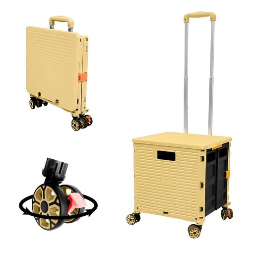 Rakuten - urxSELORSSBY06キャリーカート折り畳台車買い物カートショッピングカートアウトドアキャップ折り畳み式ストッパー付き360°回転静音キャンプお年寄り敬老の日―カーキ