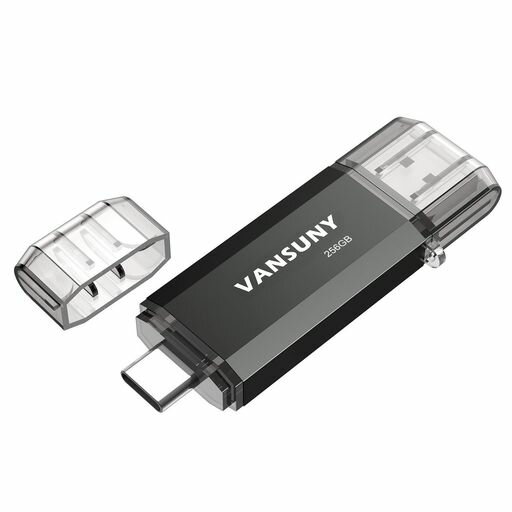 VansunyUSBメモリType-C256GB高速転送データUSBフラッシュドライブ2in1OTGUSB3.0+USBCメモリスティックデュアルタイプC256ギガ大容量(黒)
