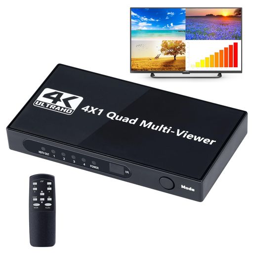 BLUPOW 4K30Hz HDMI画面分割器 4入力1出力 マルチビューワー シームレス切り替え 多機能 切替分配器 4分割表示(PBP) HDMIスイッチャー リモコン付き VA241