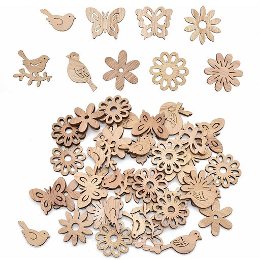 KDSSYFT木製チップ約100枚セット木片ハート形蝶花鳥葉などDIY素材絵画可カード部屋飾りパーティー装飾..