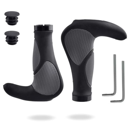 YAPJEBグリップ自転車ロングハンドルグリップ滑り止め衝撃吸収疲れにくい握り姿勢変更ハーフマウンテンバイククロスバイク折り畳み自転車内径22.2mm汎用左右セット(ブラック(ロング))