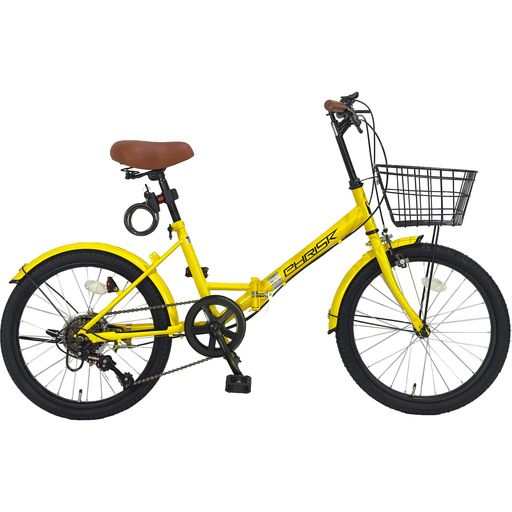 PHRISK折りたたみ自転車20インチ軽量折り畳み自転車6段変速高炭素鋼フレーム前カゴ付き折り畳み式通勤..