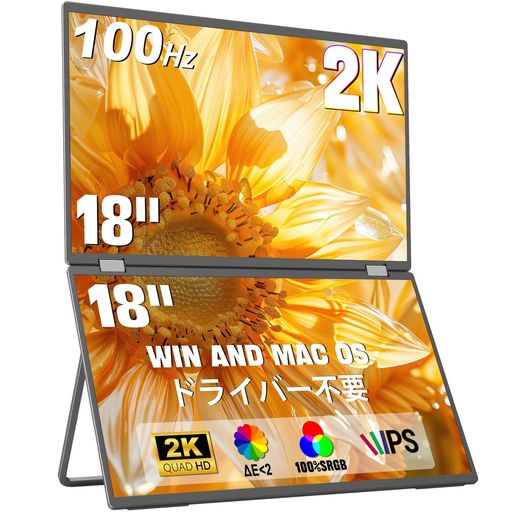 InnoViewデュアルモバイルモニター18インチ2K2560x1600100Hzトリプルモニター100%sRGBΔE 2400nitsドライバー不要折りたたみ式デュアルディスプレイQHDモバイルディスプレイ