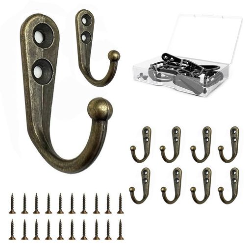 サムコス掛け亜鉛合金壁掛け10個セットウォールフックアンティーク高耐荷重金具鍵ホックかべかけフック吊り下げ収納キッチン寝間/台所/玄関/浴室/壁かけ/洋服掛けネジ付き(10ブロンズ)