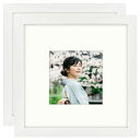 フォトフレーム正方形20角木製額縁2枚セットウッドフォトフレーム写真立て壁掛け卓上両用マット紙付きプレゼントホワイト