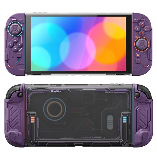 【ドック対応設計・スタンドもそのまま使用可能】Nintendo Switch 2専用のスリムな保護ケース。ボタン、トリガー、通気口、各ポートに合わせた精密設計で、装着したまま純正ドックに対応。充電やTVモード・テーブルモードでのプレイ、ゲームカードの交換もスムーズに行えます。 【メカデザイン・半透明バックシェル】アーマー風グリップデザインと半透明バックカバーを採用。付属のメカ風ステッカーを内側に貼ることで、奥行き感のある個性的なデザインを演出し、シンプルなケースとは一味違う仕上がりになります。 【PC背面シェル+シリコン衝撃吸収構造】背面には耐久性の高いPCハードシェルを採用し、switch2本体をしっかり保護。側面のシリコングリップカバーがコントローラー部分やボタン周りを包み込み、衝撃を吸収しながらホコリやキズを防ぎ、快適な操作感を保ちます。 【分離式デザイン&amp;人間工学グリップ】switch 2対応背面カバーと左右のグリップカバーが分かれた設計で、携帯モード・テーブルモードどちらにも対応。サイドグリップの着脱もスムーズです。