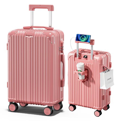 [SupTrip]スーツケース機内持ち込みキャリーケースUSBポート付きキャリーバッグカップホルダー付き隠し..