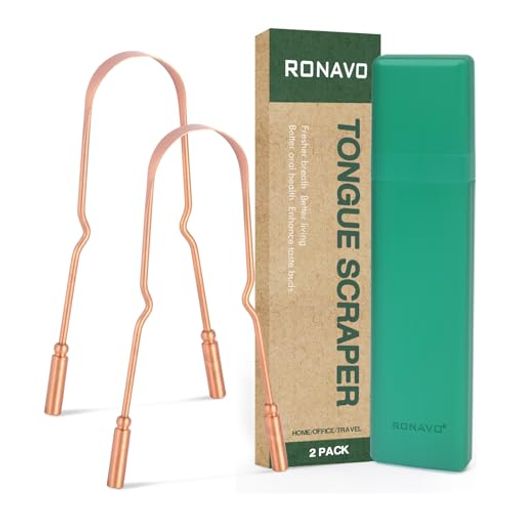 RONAVOトラベルケース付き純銅舌スクレーパー2本セット【天然抗菌】舌クリーナー舌苔除去口臭対策舌磨..