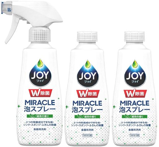 ジョイ 【まとめ買い】 W除菌 ミラクル泡スプレー 食器用洗剤 緑茶の香り 本体 275...