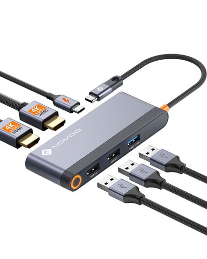 NOVOO 15-in-1 4K@60Hz USB C ハブ【3画面モード/ワンクリックで画面オフ/LEDライト/デュアル4K/30cm延長ケーブル/収納型】ドッキングステーション【2 HDMI+VGA+5 USB+2*USB C