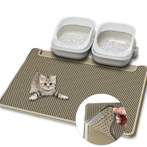 Casgee90x60CM特大猫砂マット猫砂取りマット二重構造猫マットマジックテープ付き掃除簡単猫トイレマッ..