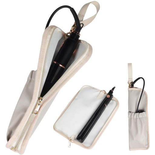 J.K.Tヘアアイロンケース耐熱収納ポーチ吊り下げ【2025最新設計300°C熱いまま収納】180°全開可能PUレザー防水上質厚手生地断熱ストレートアイロンカバー耐熱ケースポケット付き脱着式ス…