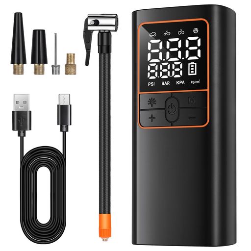 電動空気入れ車自転車バイク用USB充電式エアーコンプレッサー最大圧力150PSILEDライト/SOSモード搭載仏..