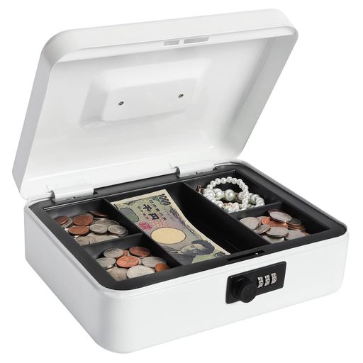 Lysmics金庫手提げ金庫ダイヤル式貯金箱ミニ金庫収納ボックス家庭用防犯事務用品(ホワイトM)のサムネイル