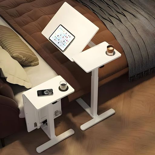 ZOOBLYサイドテーブルガス圧昇降高さ69-106cm隙間に入る低床キャスター無段階高さ調節角度調整可折りた..