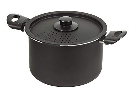 パール金属湯切りパスタ鍋IH対応ブラック22cmフッ素加工マルチクックそばうどんそうめん麺に最適HB-4918