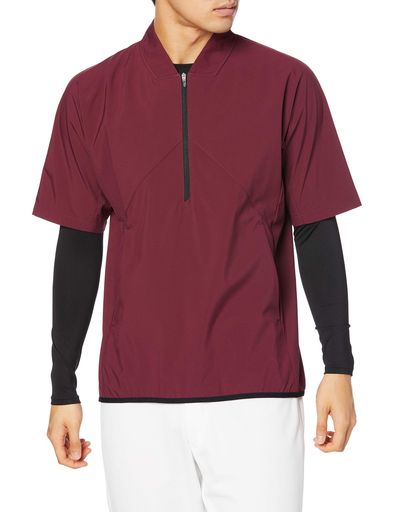 [エスエスケイ]半袖シャツ半袖ハーフZIPボンディングジャケットメンズエンジ(22)日本M(日本サイズM相当)