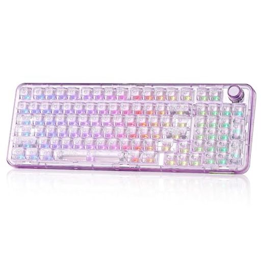 YUNZII X98 QMK/VIA対応 ワイヤレス メカニカル ゲーミングキーボード 透明キーキャップ 3モード接続 BT5.0/2.4GHz/USB-C ホットスワップ可能 潤滑済みスイッチ ガスケット構造 RGBバックライト