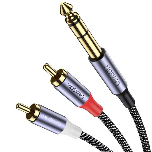 MOSWAG 6.35mm TRS-デュアル RCA オーディオケーブル Y 型分岐ケーブル 1m