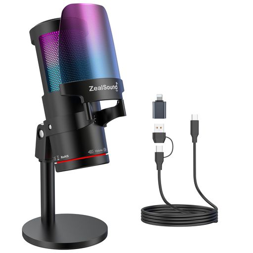Zealsound USB ゲーミングマイク *Phoneマイク コンデンサーマイクミュートボタン カーディオイド指向性 RGB光り プラグ&プレイ パソコン 実況 ライブ配信 ポットキャスト ストリーミング Skype D…
