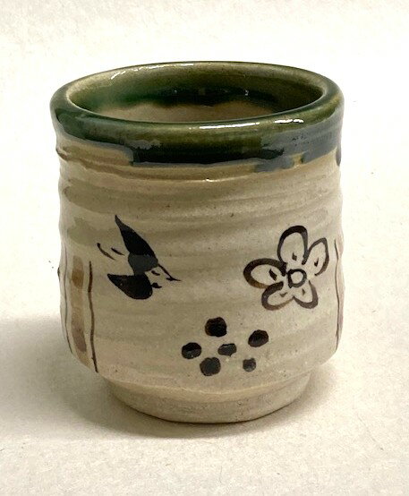 青織部　梅に千鳥紋　湯呑み