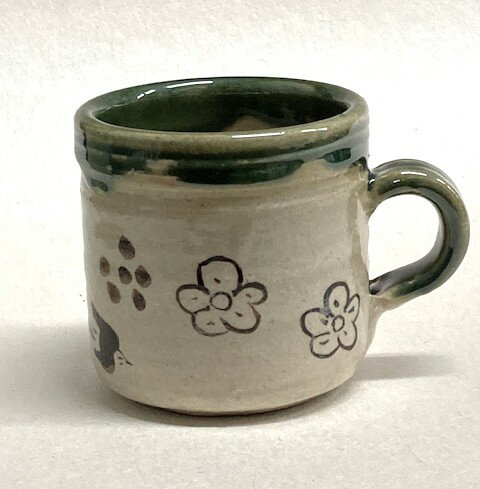 青織部　梅に千鳥紋　マグカップ