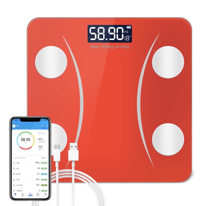 体重計 bluetooth スマホ連動 ヘルスメーター 体脂肪計 【2024新登場・薄型】日本語アプリ対応 iOS/Android対応 Bluetooth対応 家庭用 高精度 軽量収納-体重、体脂肪率、筋肉率、体水分率、BMIなど測