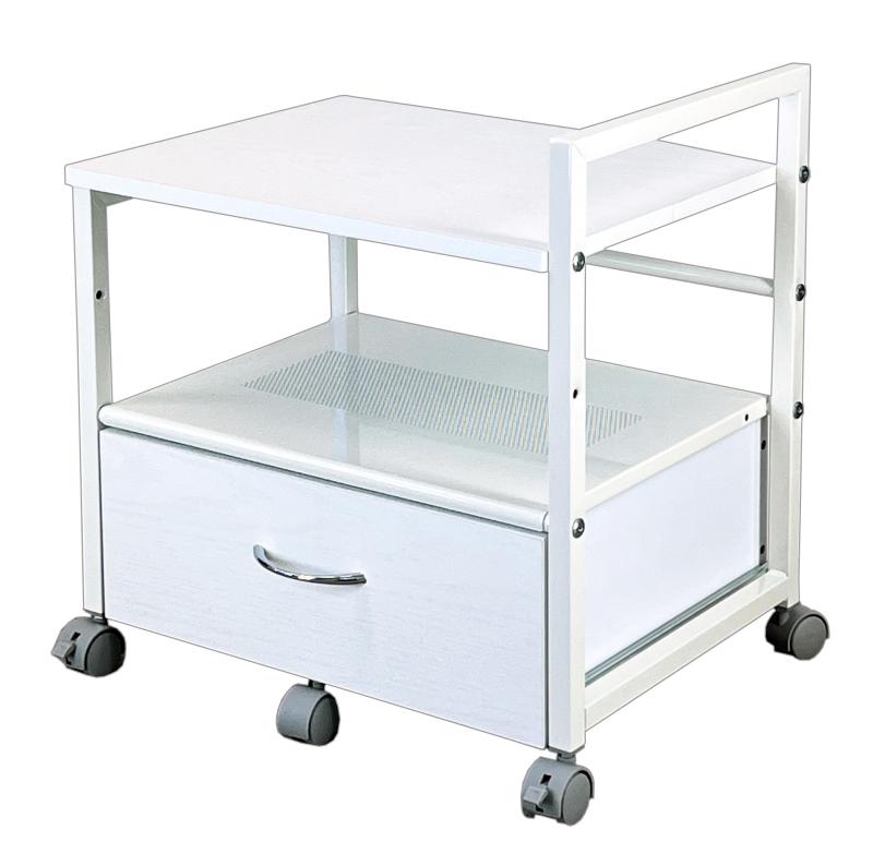 PJC-7002-WH 引出し付き プリンター台 プリンターラック キャスター付き【デスクの下に収納】