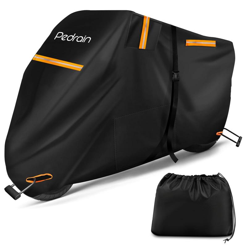 Pedrain バイクカバー【2024革新 一体型収納】50cc 125cc 250cc 400cc 大型 300D厚手 耐熱 2.5m延長防風ベルト 防水 防雪 破れにくい 紫外線99%カット 色褪せない 蒸れ/錆び防止 錆びにくい 警告反射テー