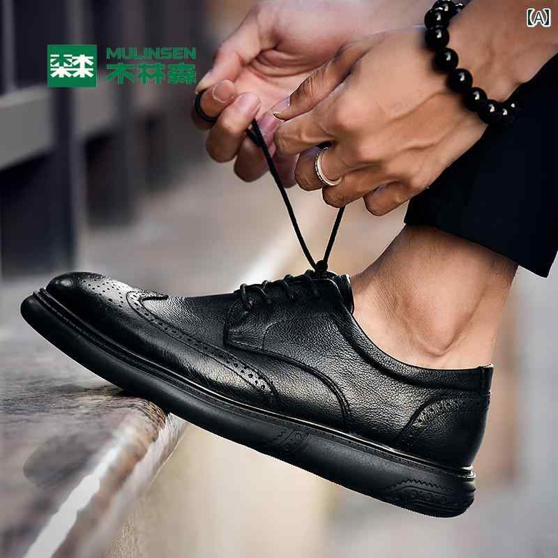 革靴　メンズ　ビジネス Mulen メンズシューズ 夏 通気性 ビジネス フォーマル メンズ 革 ブローグ カ..